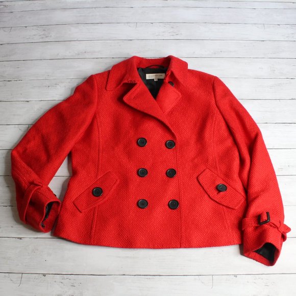 Jones New York Vintage Women's Peacoat Jacket Size M Red Tweed Wool Blend - Picture 2 of 9